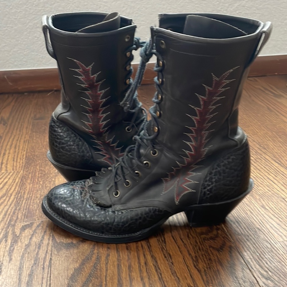 Vintage Black Leather Granny Tony Lama Boots